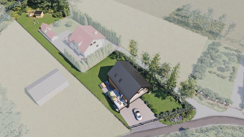 Dom jednorodzinny w Korzkwi, widok z góry