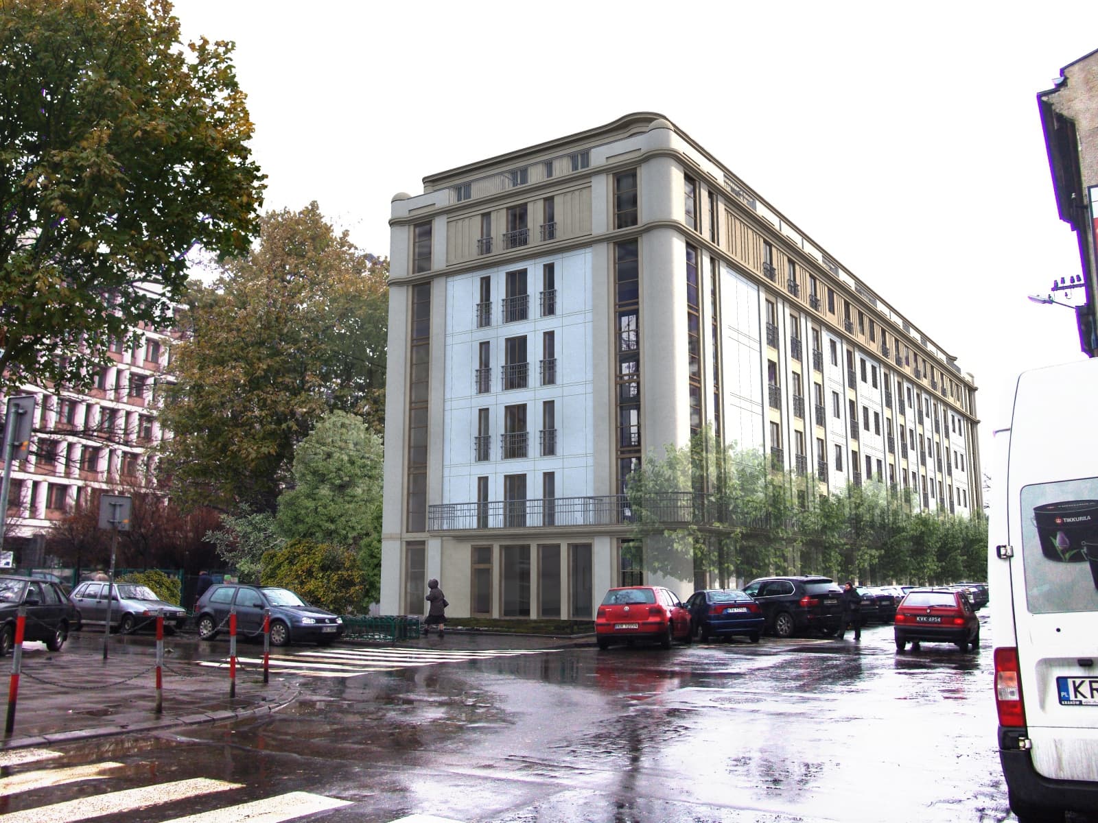 Widok elewacji budynku wielorodzinnego, ul. Senatorska, Kraków